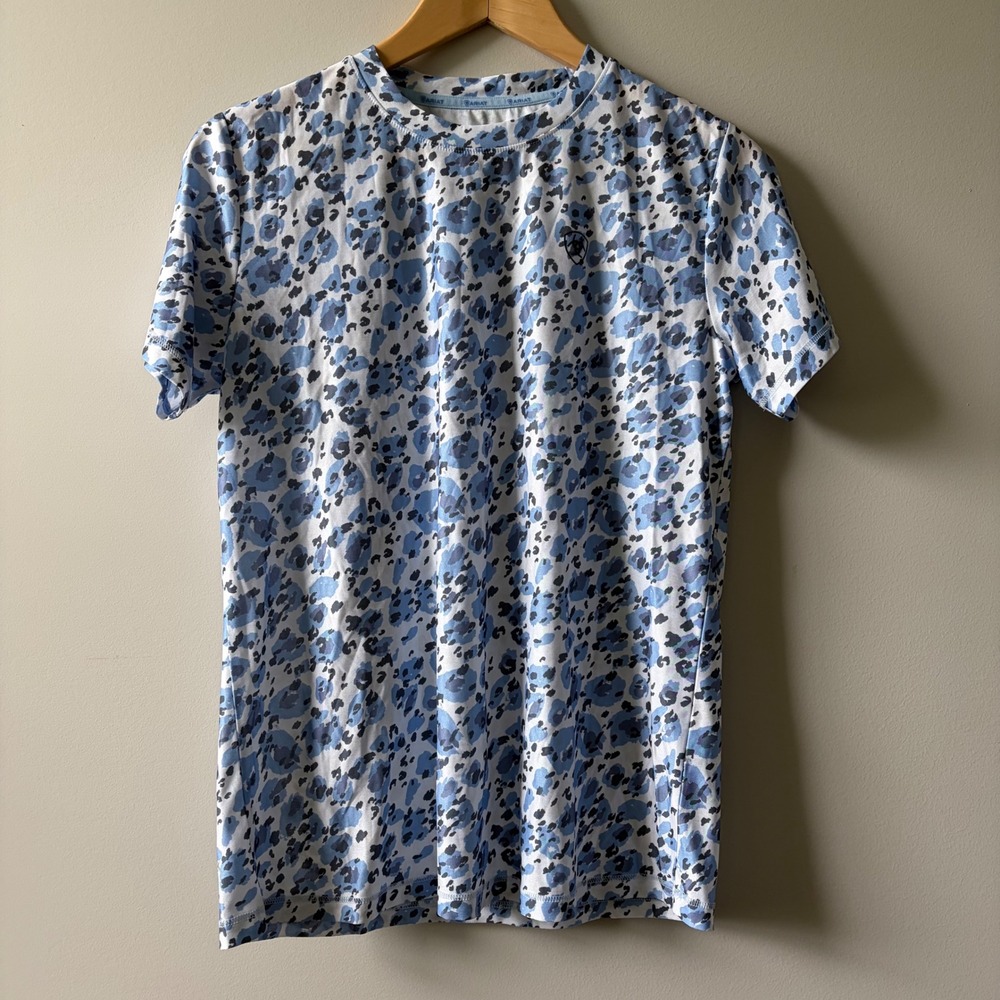 Ariat AriatTek Womens Medium Blue Leopard Print Short Sleeve Performance T-Shirt